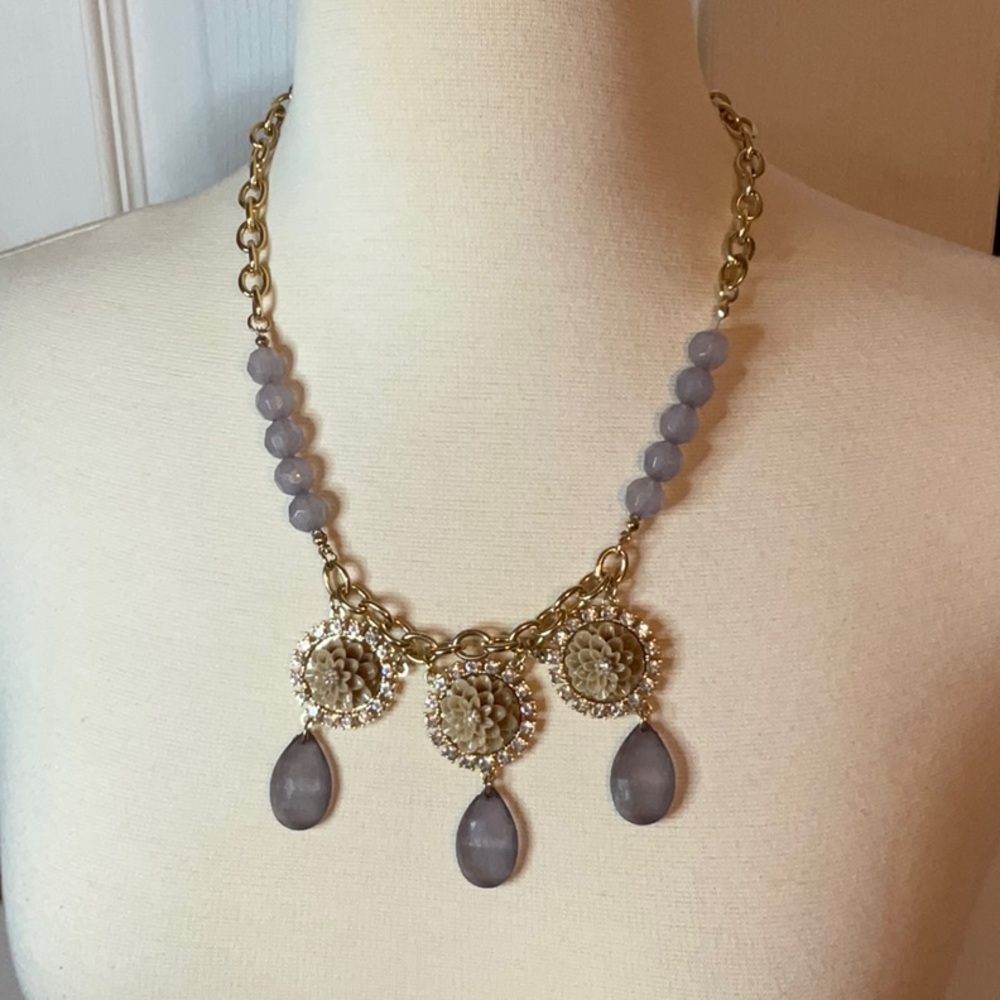 Plunder Gold Gray Tan‎ Rhinestone Statement Necklace
